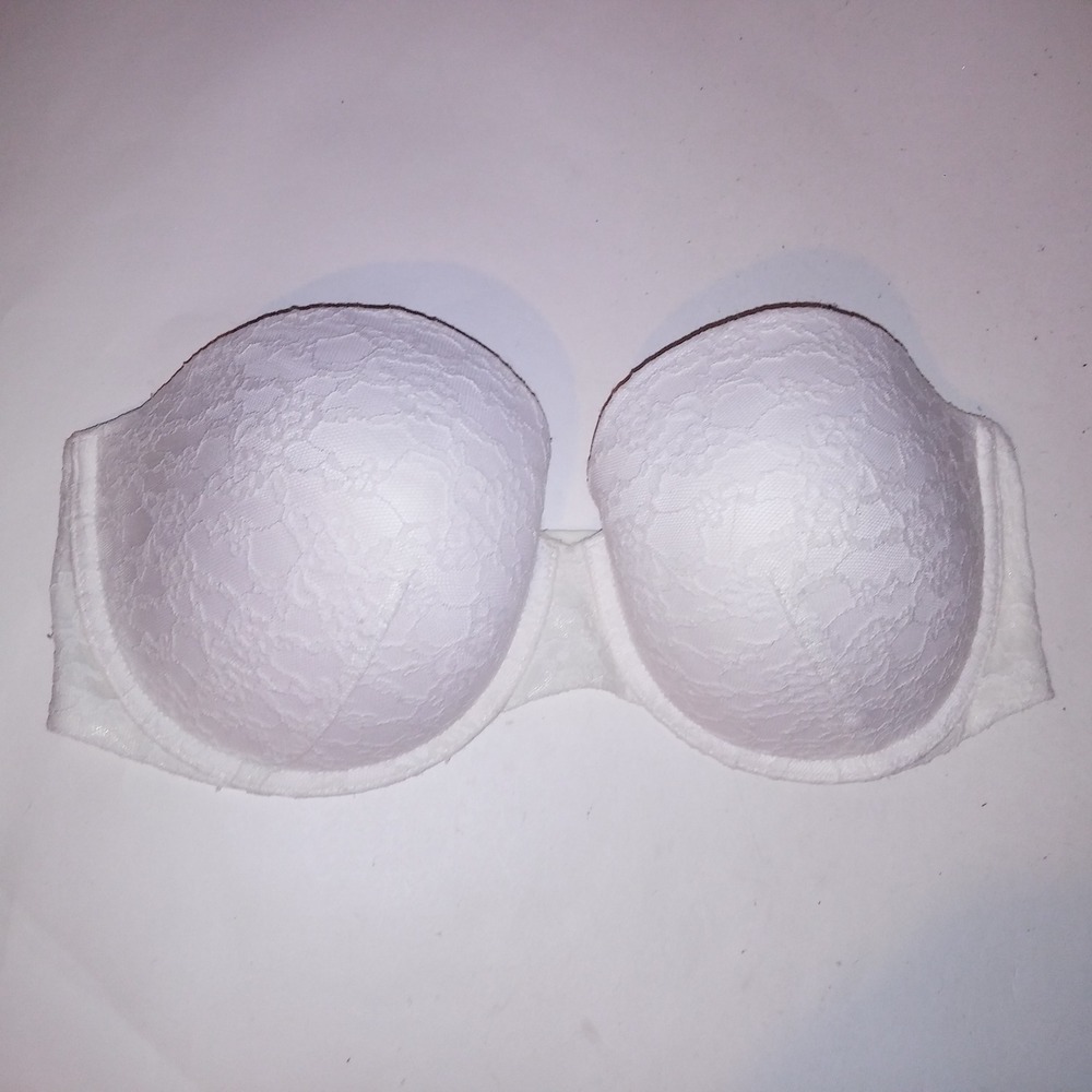 Victoria Secret Bra 38DD Strapless White Allover Lace Lightly Padded Underwire